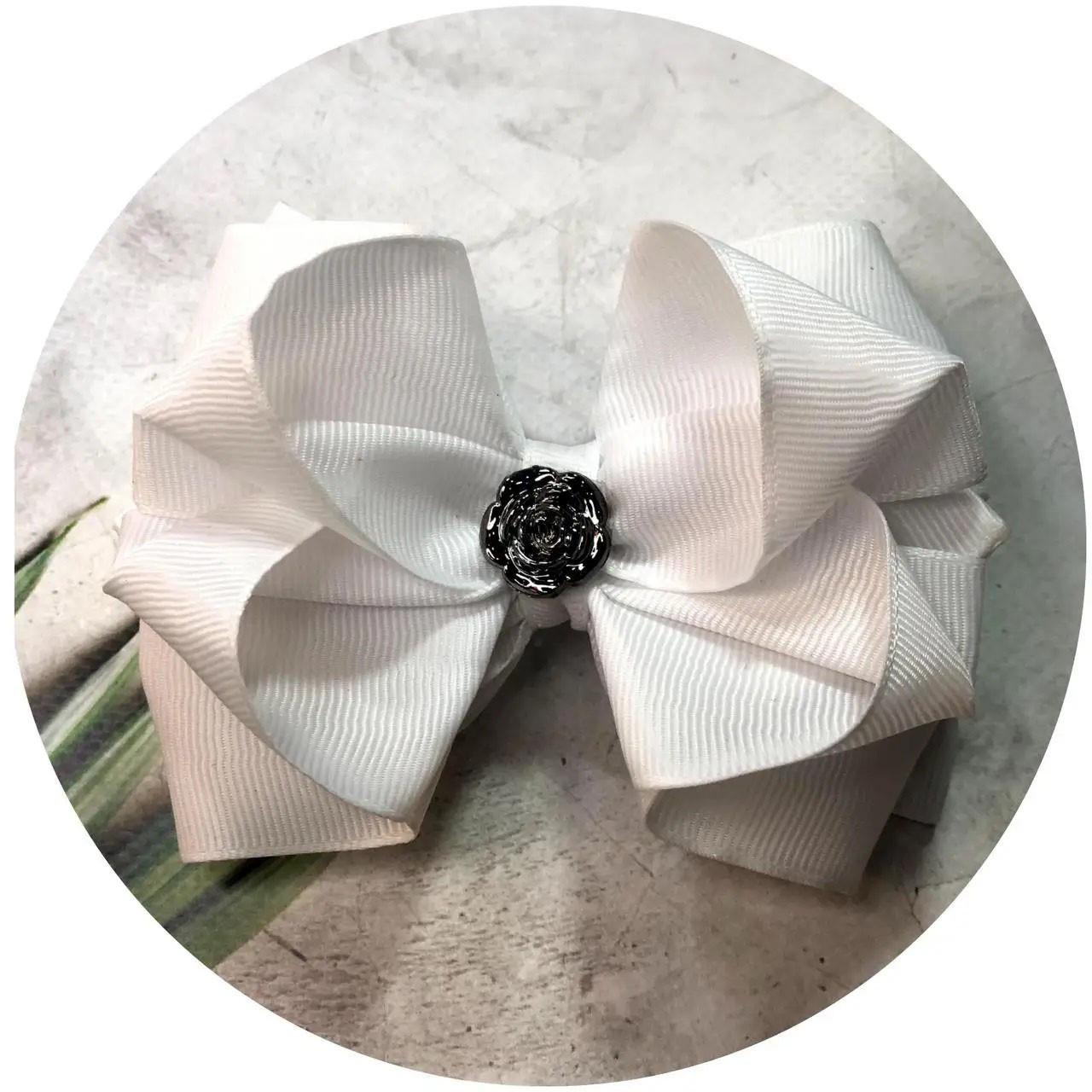Бантик для волос детский на заколке 11 см Белый (10123)