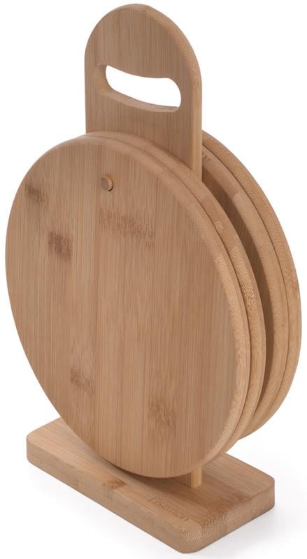 Набір дошок Fissman Ø 20 см бамбукові на підставці 4 шт. (FN-8787)