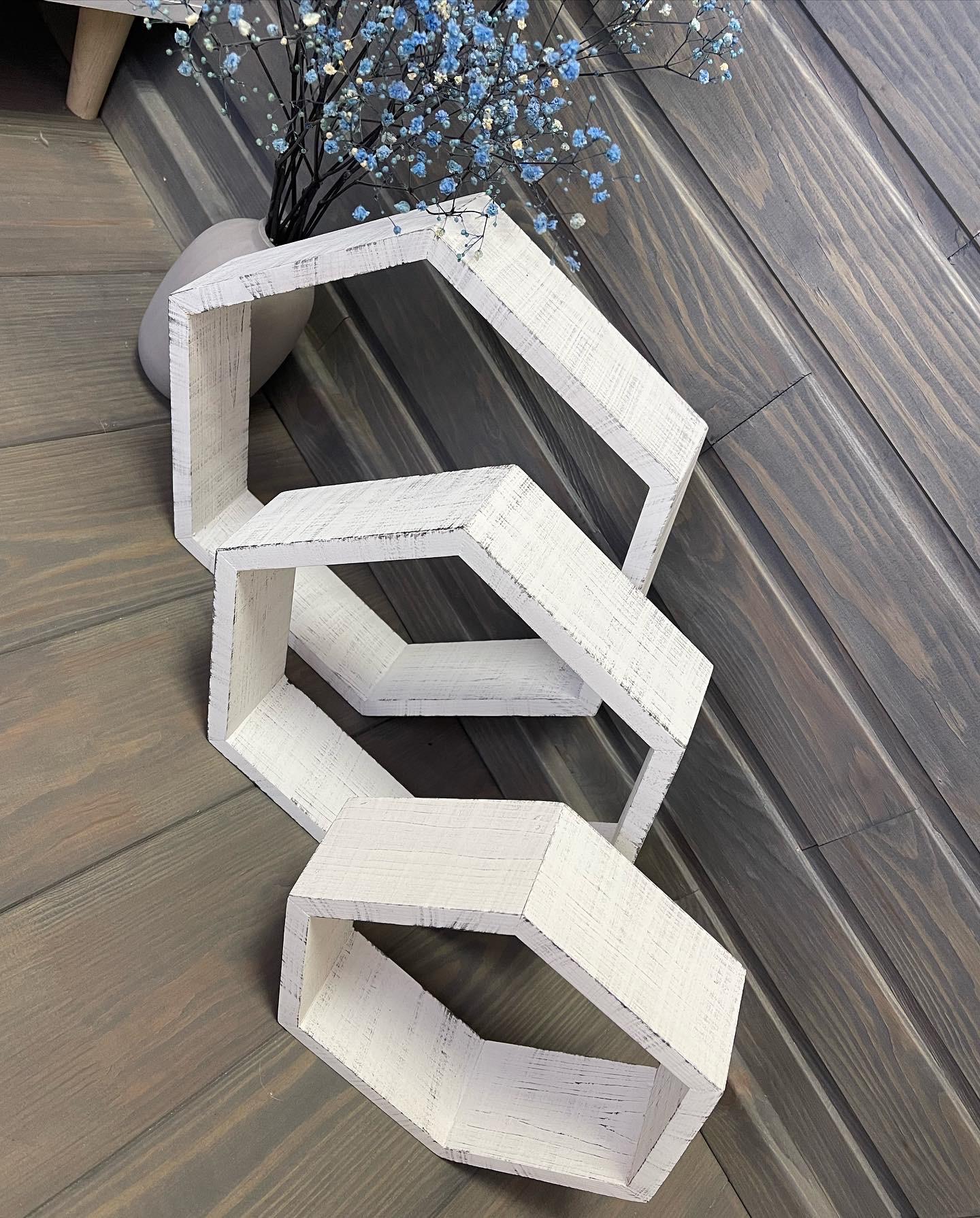 Полки соты деревянные 3 шт. Бело-серый (102) - фото 7