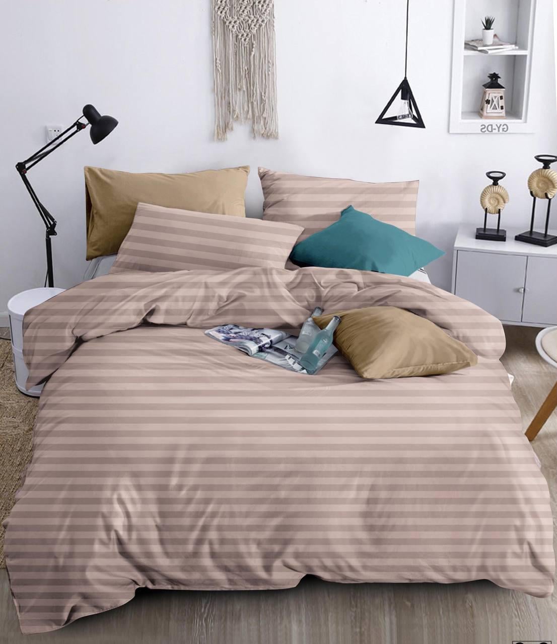 Комплект постельного белья Malloory Home страйп-сатин евро 200x230 см Светло-бежевый (22102-2)