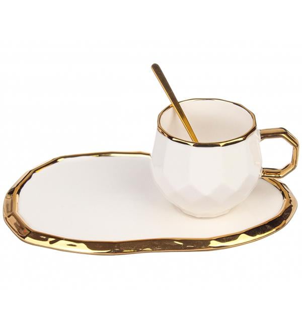 Чашка керамическая White elegance с ложечкой и блюдцем 200 мл (514035)