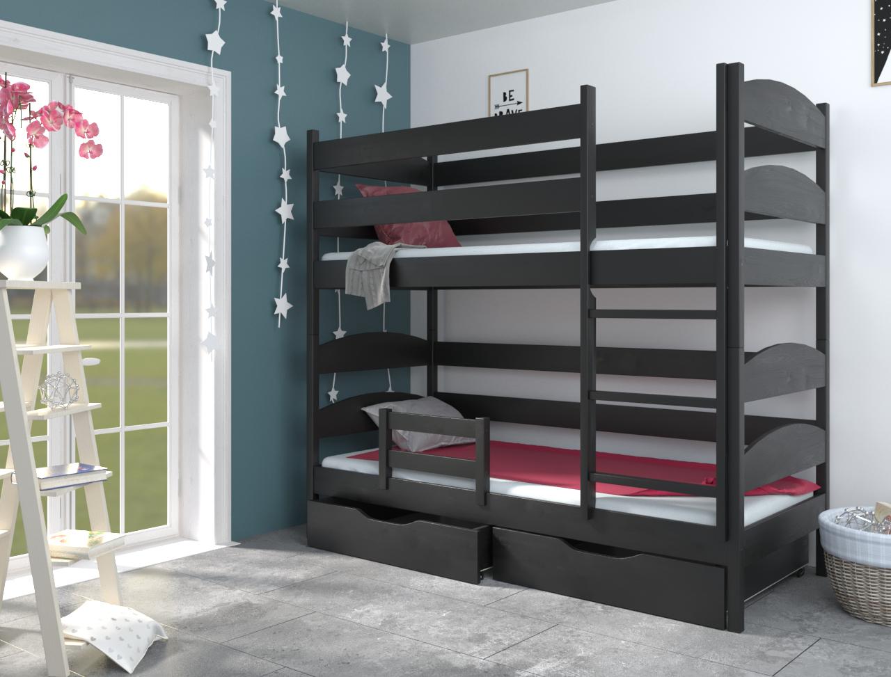 Ліжко двоярусне Luna mebli 90х200 з бортиком та ящиками Лаккі Венге (38713)