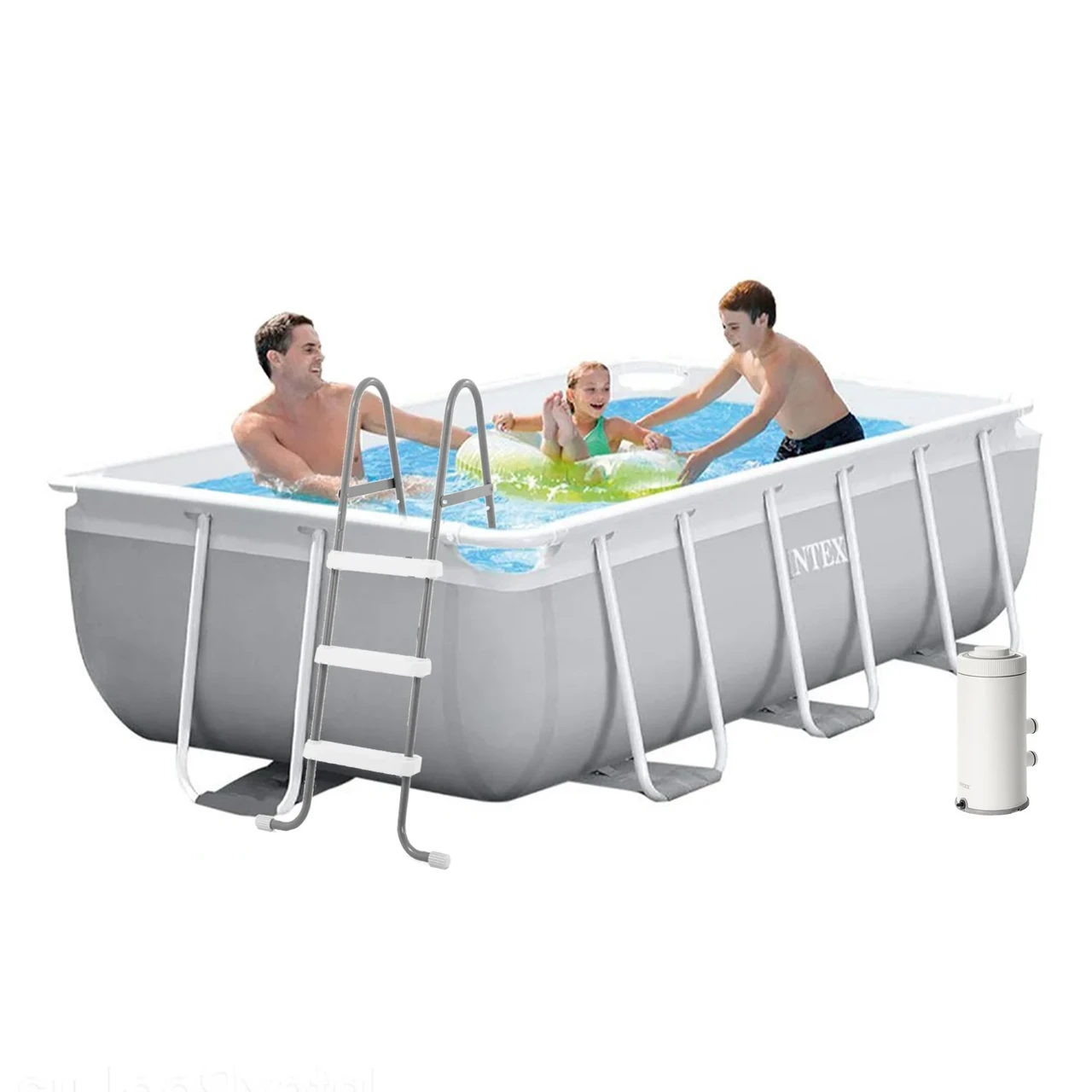 Бассейн каркасный прямоугольный Intex 26784-5 Prism Frame 300х175х80 см с фильтр-насосом/лестницей тентом/подстилкой Серый (147-9-26784-5)