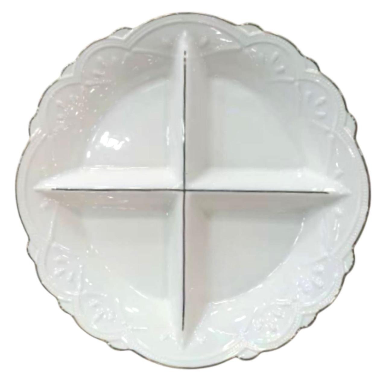 Менажниця порцелянова на 4 секції для закусок 27 см Білий (120-YH-HG033)