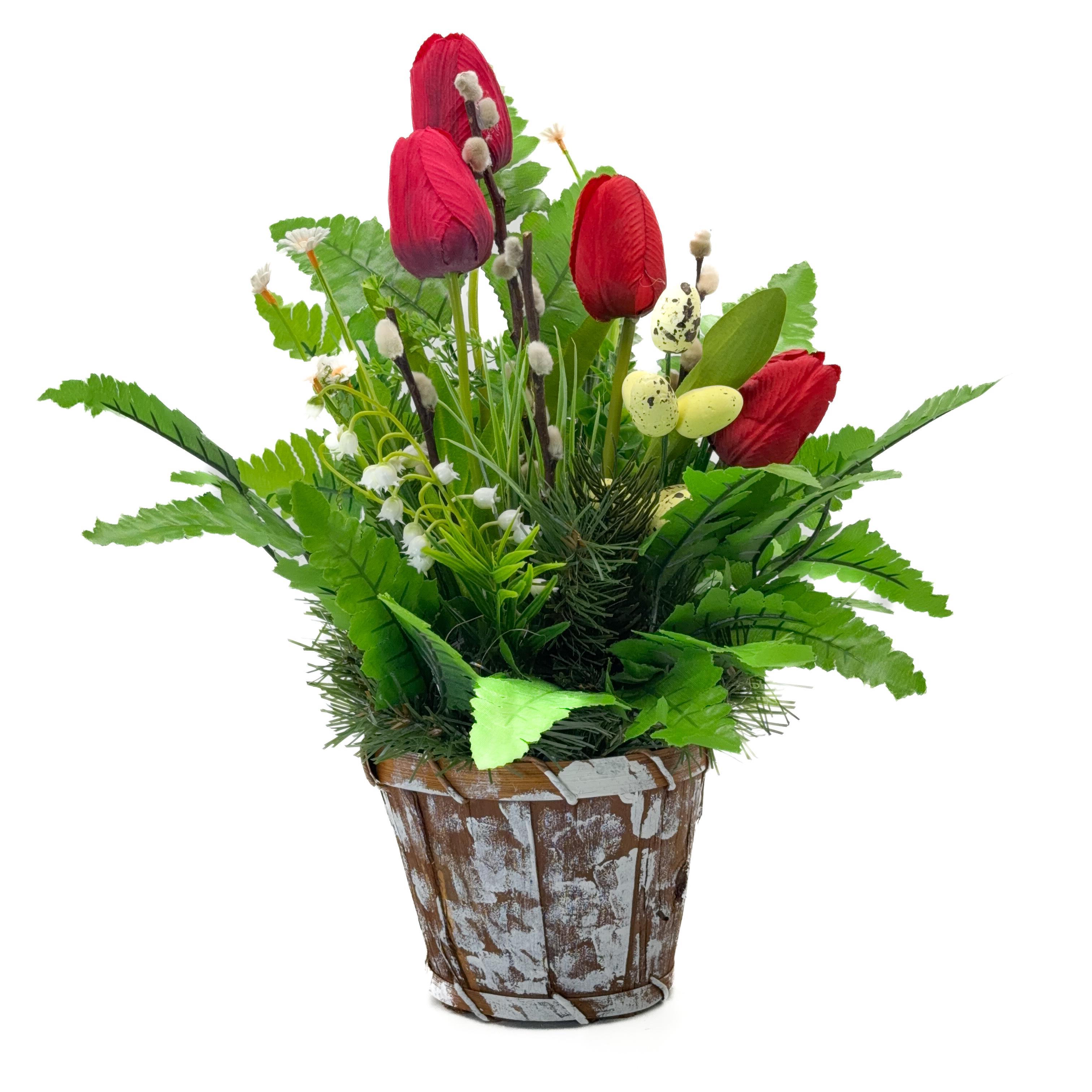 Композиция Пасхи GALA DECOR с красными тюльпанами и яйцами в деревянном кашпо (KП4525ТК) Композиция Пасхи GALA DECOR с красными тюльпанами и яйцами в деревянном кашпо (KП4525ТК)