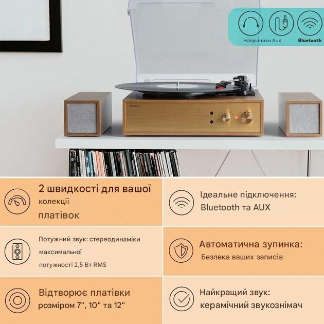Програвач вінілу Auna Berklee TT Play з прозорою захисною кришкою (10040460) - фото 2