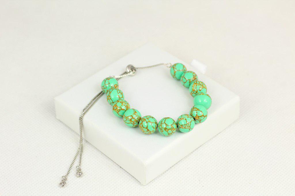 Браслет имитация бирюзы 17 см Серебристый (28872395)