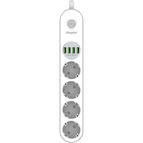 Сетевой фильтр Energizer 2.0 м 4 розетки 4 USB (EPB2500W00EU)