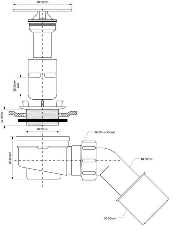 Сифон для душевых поддонов Mcalpine 50 мм низкий 65 мм накладка из нерж стали 88 мм выпуск 40/50 (НС252588В) - фото 2