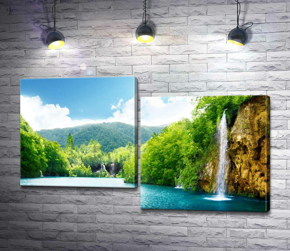 Модульная картина ArtPoster Шумные потоки водопадов падают в тихое озеро 100x60 см Модуль №5 (002665)