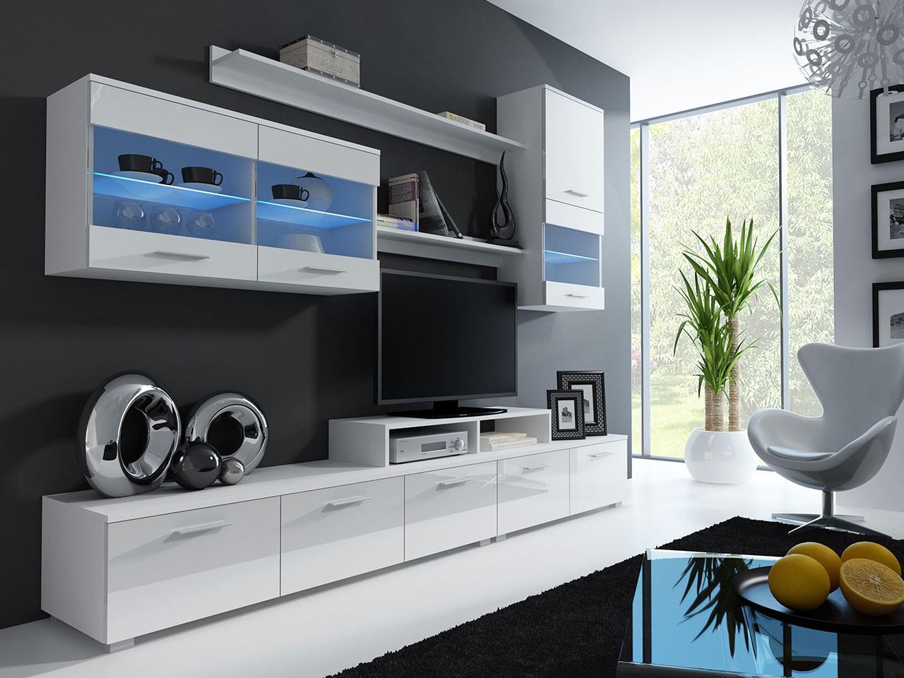 Стенка комплект Cama Meble Logo II Ice ДСП Белый матовый/Белый глянец