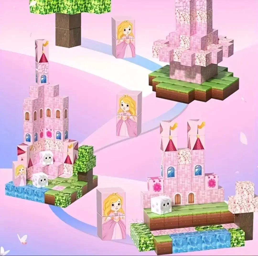 Конструктор магнітний Майнкрафт Замок принцеси з садом 96 кубиків - фото 3