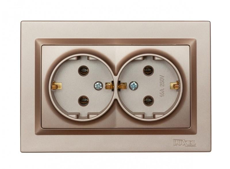 Розетка двойная Luxel с заземлением Терракотовый 9208)
