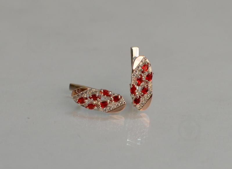 Серебряные серьги Sil с золотыми пластинами 116s-11 Красный (Sil-1261)