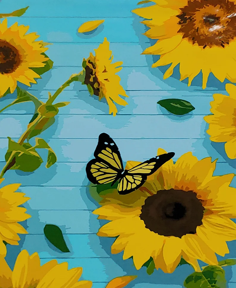 Картина по номерам Strateg Премиум Летние подсолнухи с лаком и уровнем 40x50 см (SY6839)