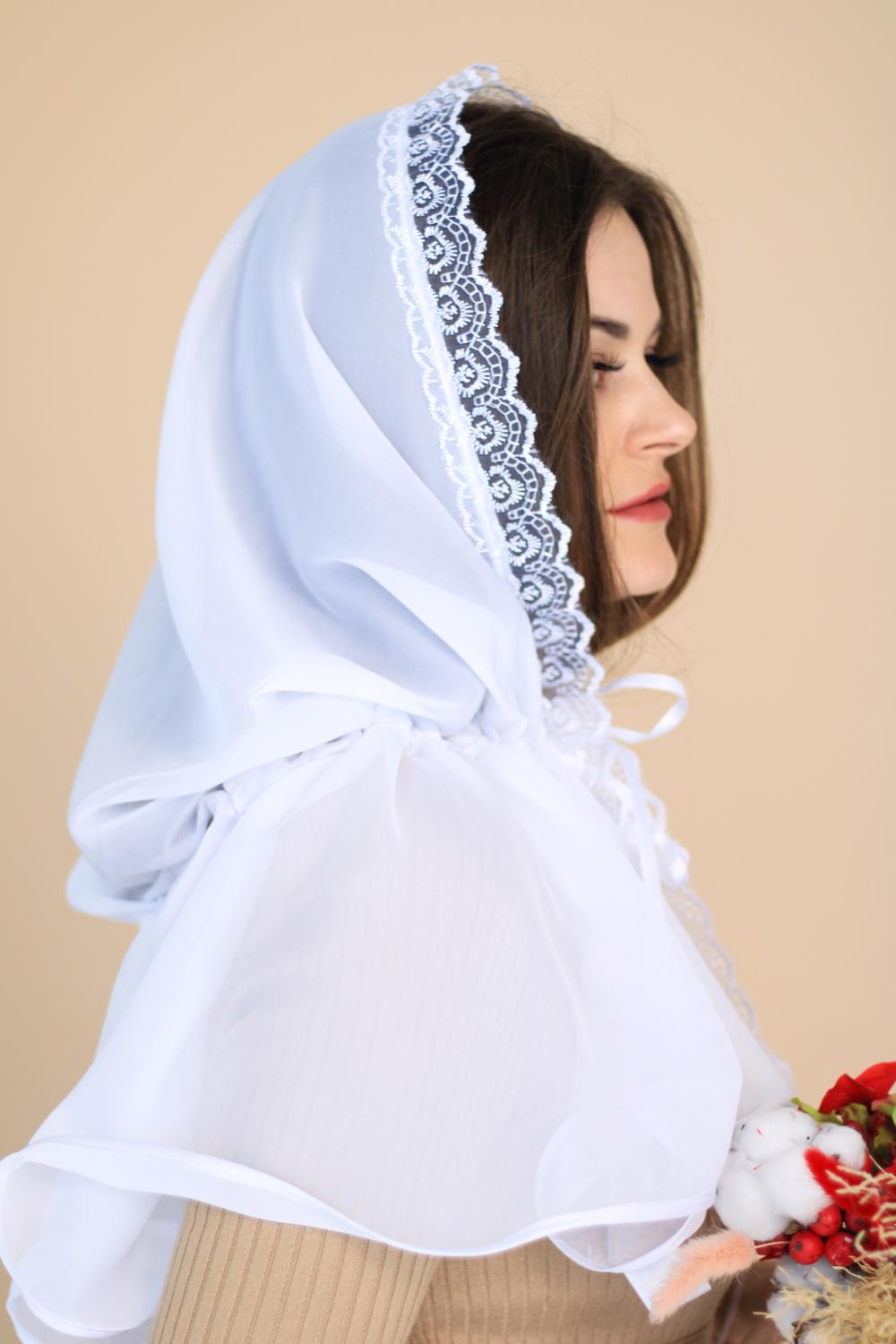 Палантин для храма на голову 80x120 см Белый (п005) - фото 10 Палантин для храма на голову 80x120 см Белый (п005) - фото 10