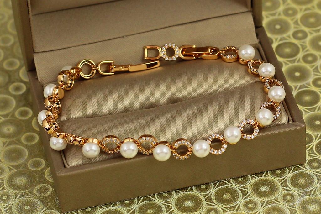 Браслет Xuping Jewelry Чистота с жемчужиной 18 см 6 мм Золотистый (2389928610)