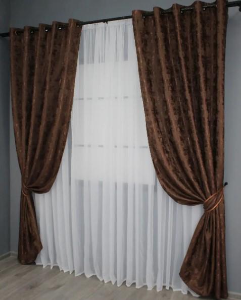 Шторы на люверсах SULTAN YL жаккард 1,5х2,5 м 2 шт. Шоколадный (1202ш) - фото 5 Шторы на люверсах SULTAN YL жаккард 1,5х2,5 м 2 шт. Шоколадный (1202ш) - фото 5