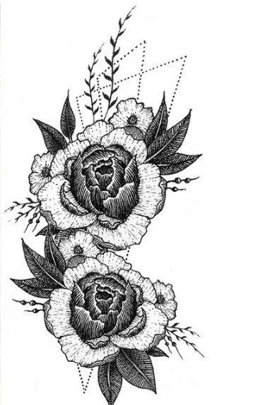 Тату тимчасове водостійке 3D велике Півонія чорний BK-042 18х9 см (4419447)