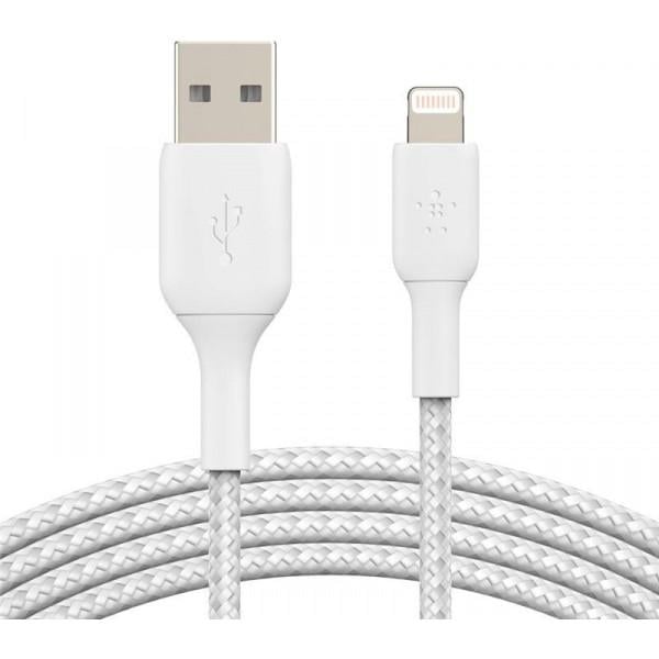 Belkin Кабель Belkin USB-A-Lightning, BRAIDED, 1m, white (CAA002BT1MWH)