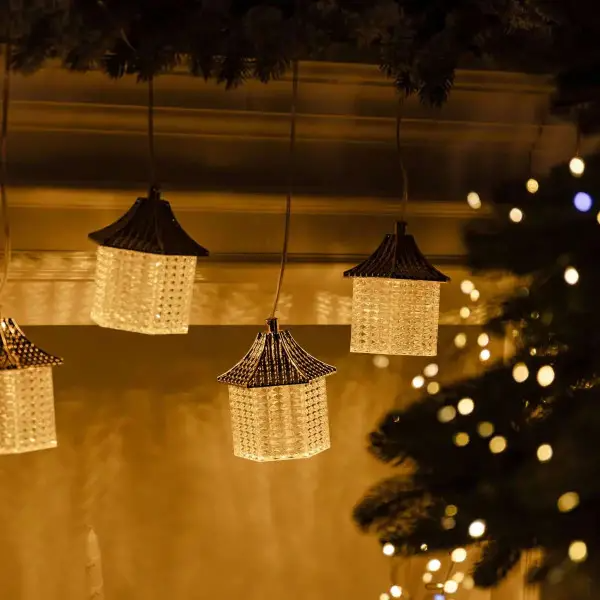 Гірлянда штора мережева LED з об'ємними фігурами будиночків у китайському стилі 3х0,9 м 6 ламп Теплий жовтий (6L3MLIG) - фото 8