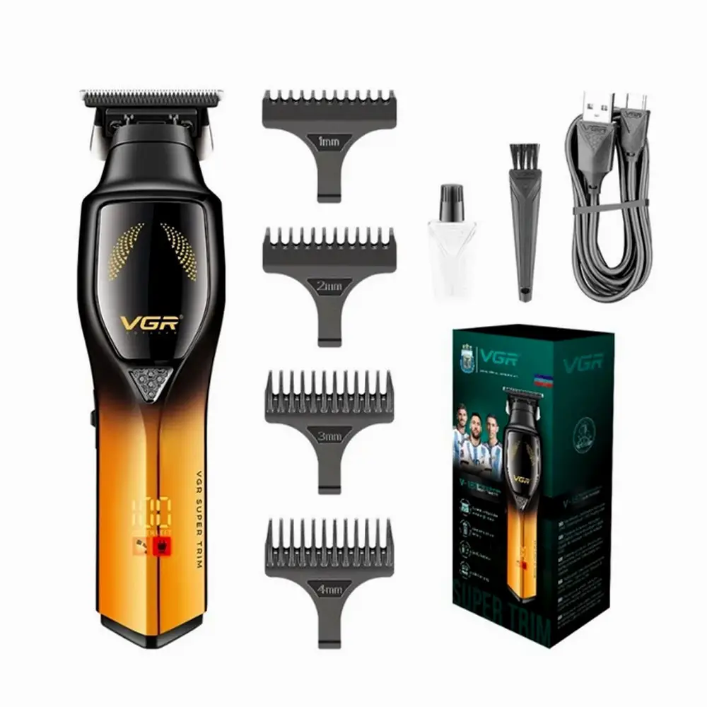 Машинка-триммер для стрижки волосся VGR V-187 4 насадки Золотистий