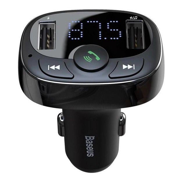 Модулятор FM автомобильный Baseus CCTM-01 T типичный Bluetooth MP3 charger с адаптером для зарядки 2xUSB/USB Black (CCTM-01)