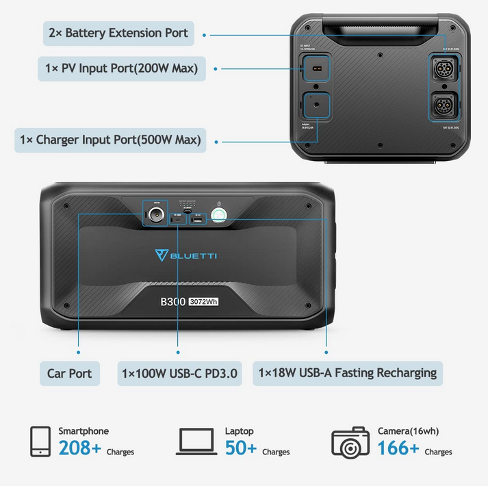 Акумуляторний модуль BLUETTI B300 Expansion Battery USB/Type-C 3072 Wh (9fb9593b) - фото 3