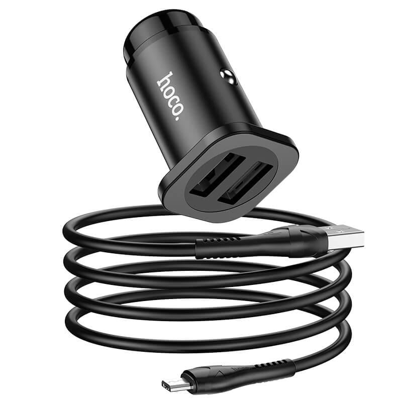 Адаптер автомобильный Hoco Micro USB Cable Wise road dual port car charger set NZ4 Black (17469ef2)