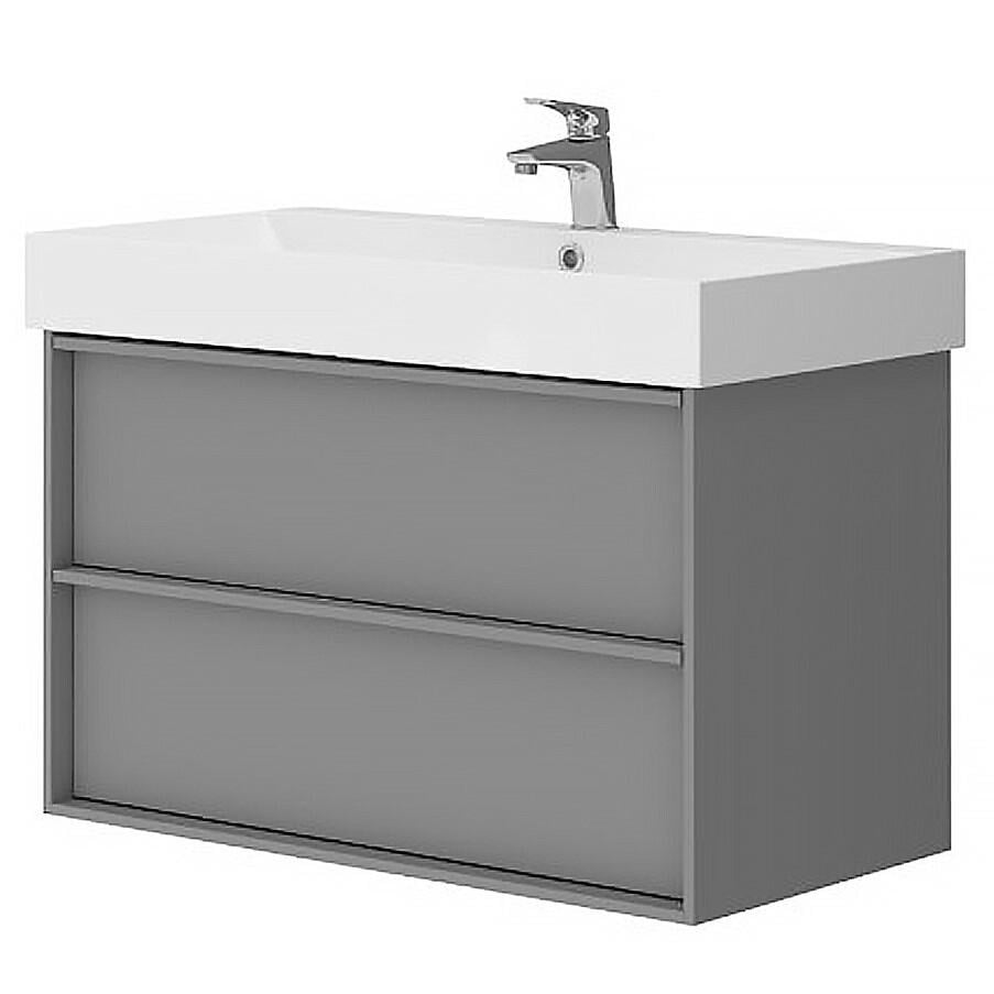 Тумба с умывальником подвесная Devit Quadra 083085G 86,4x60x45 см Серый (176322)