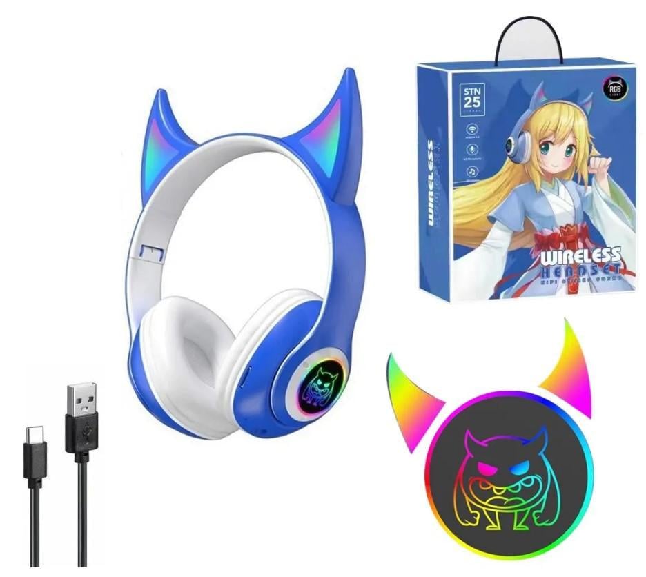 Наушники беспроводные STN-25 с ушками и LED-подсветкой Синий (2104618667) - фото 12 Наушники беспроводные STN-25 с ушками и LED-подсветкой Синий (2104618667) - фото 12