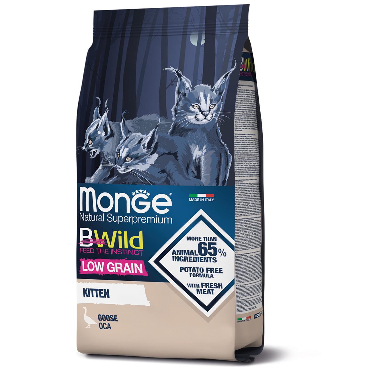 Корм сухий низькозерновий для кошенят MONGE BWILD CAT LOW GRAIN Kitten з м'ясом гусака 1,5 кг (11237872) - фото 1