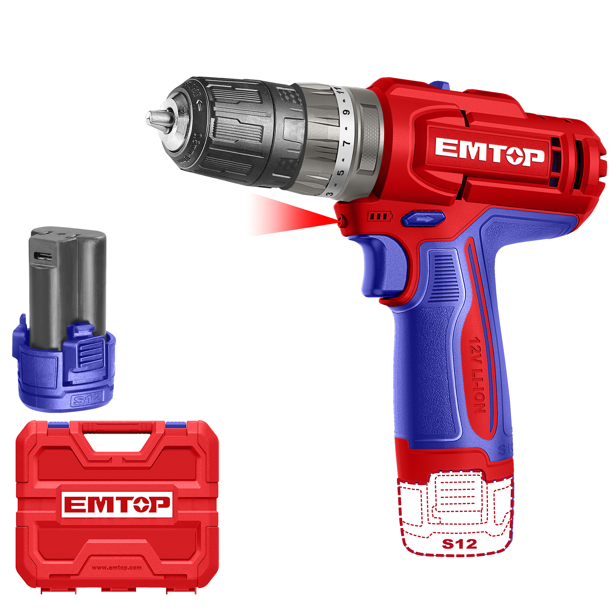 Дриль-шуруповерт акумуляторний ударний EMTOP ECIDL12206 без ЗП