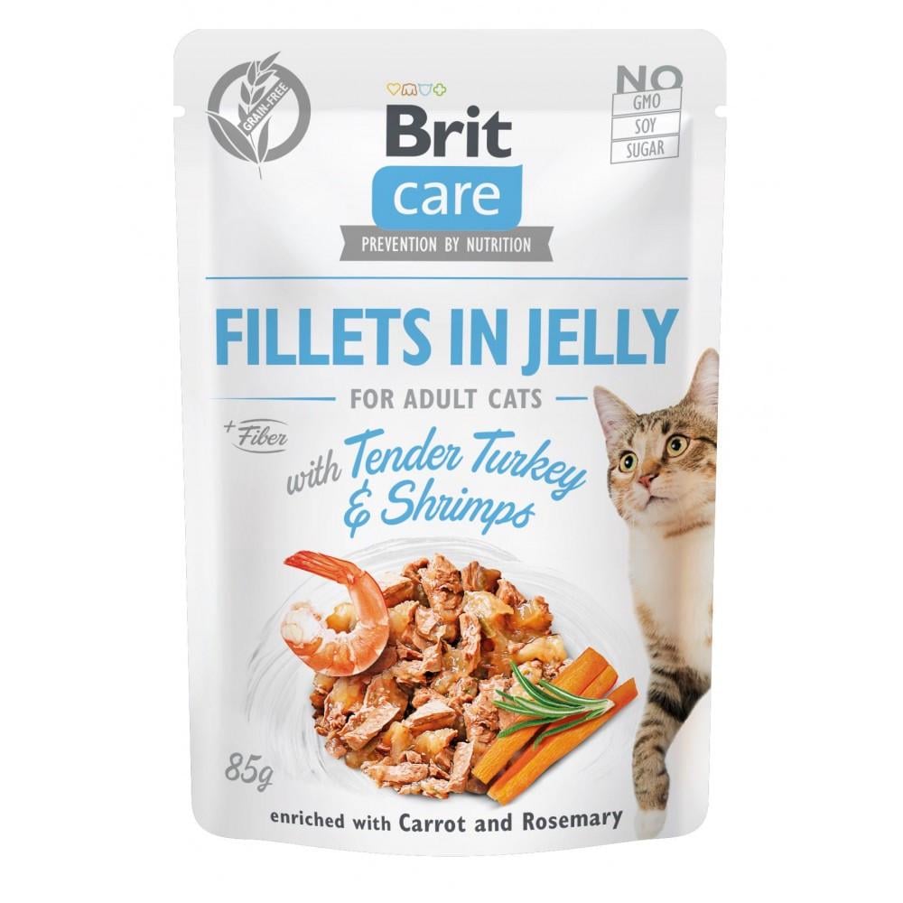 Корм влажный Brit Fillets in Jelly Tender Turkey and Shrimps для кошек филе в желе с индейкой и креветками 85 г (34806784)