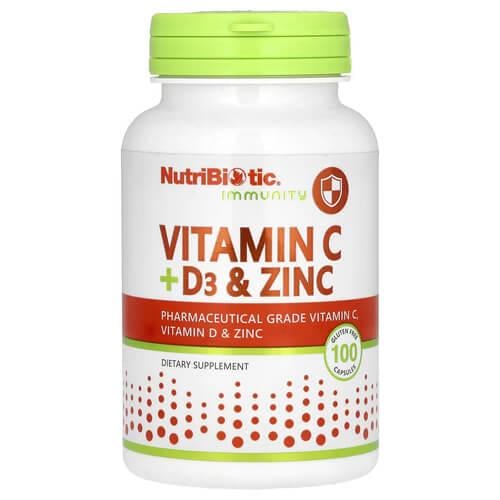 Витамин С NutriBiotic Vitamin C+D3 & Zinc 100 Capsules (NBC-00520)