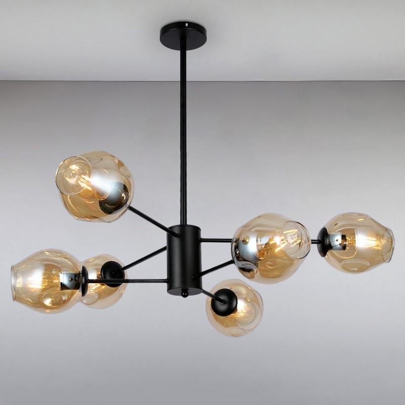 Люстра підвісна молекула Light House  LS-15178-6 BK+BR на шість ламп Чорний/Коричневий