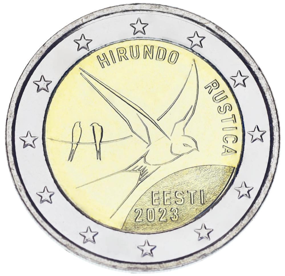 Коллекционная монета Эстония 2 евро 2023 Биметалл UNC Птица - Ласточка (М17749)