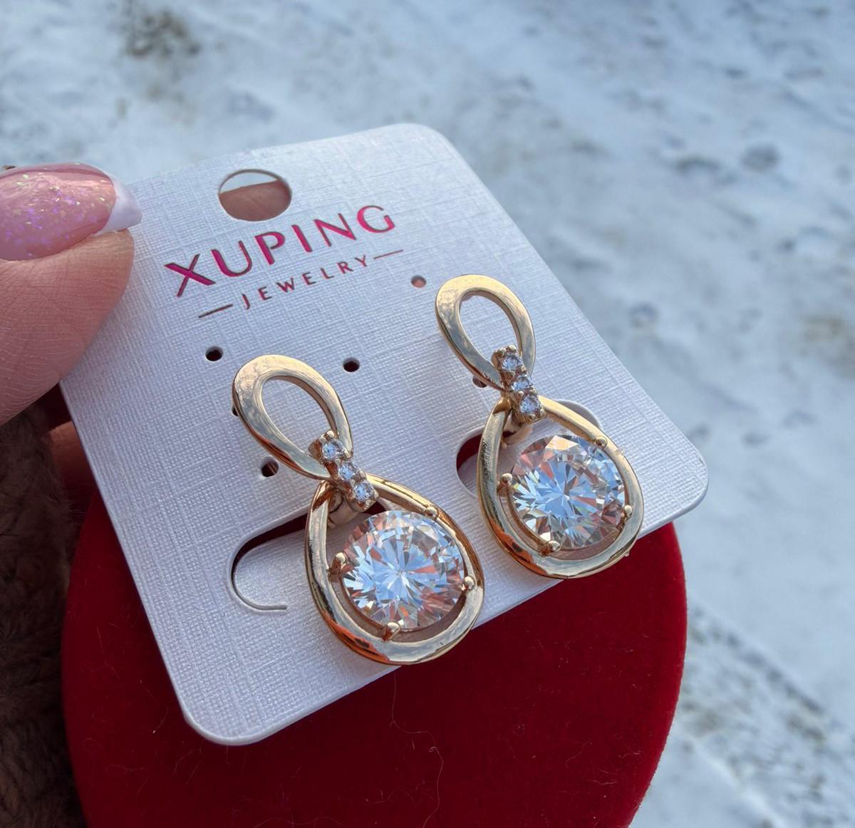 Серьги Xuping Бесконечность с кристаллом ювелирный сплав 18к 585п 2 см Золотой (322-003)