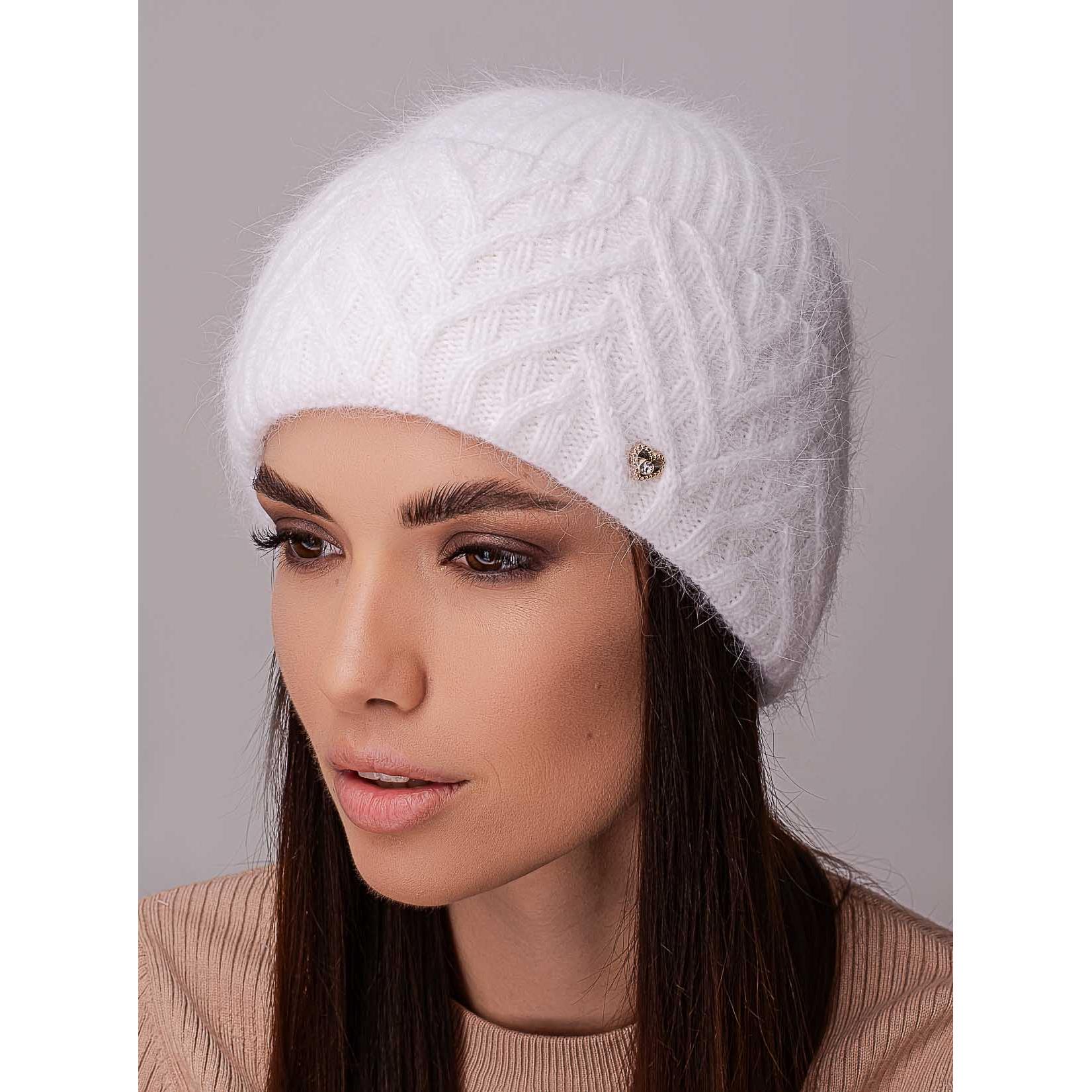 Шапка жіноча ангорова утеплена флісом Leks Мадонна з візерунком на відвороті Білий - фото 1