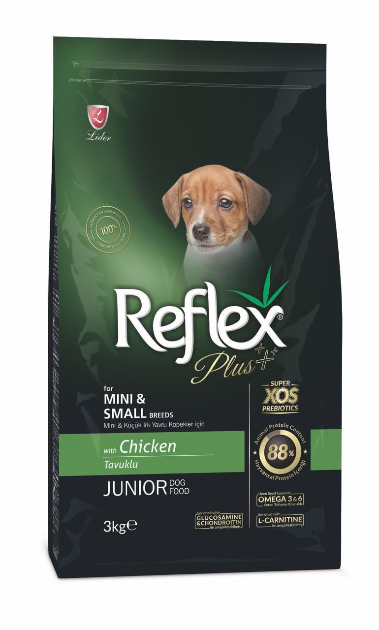 Корм сухий Reflex Plus Junior Mini&Small Breeds Chicken з куркою для цуценят малих порід 3 кг (RFX-101)