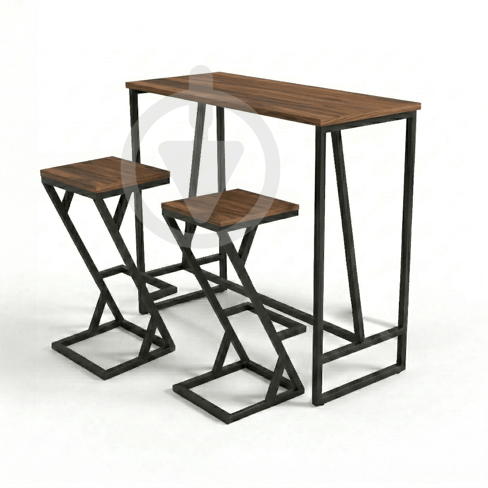 Барный стол со стульями AVVS Лофт 1110х470 мм натуральное дерево 20 мм/металлический каркас Черный/Орех Барный стол со стульями AVVS Лофт 1110х470 мм натуральное дерево 20 мм/металлический каркас Черный/Орех