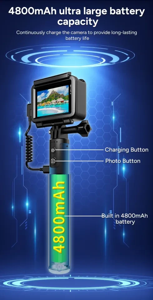 Монопод тримач SJCAM для екшн камер та телефона з Powerbank 4800 ma сумісний з GoPro (001) - фото 3