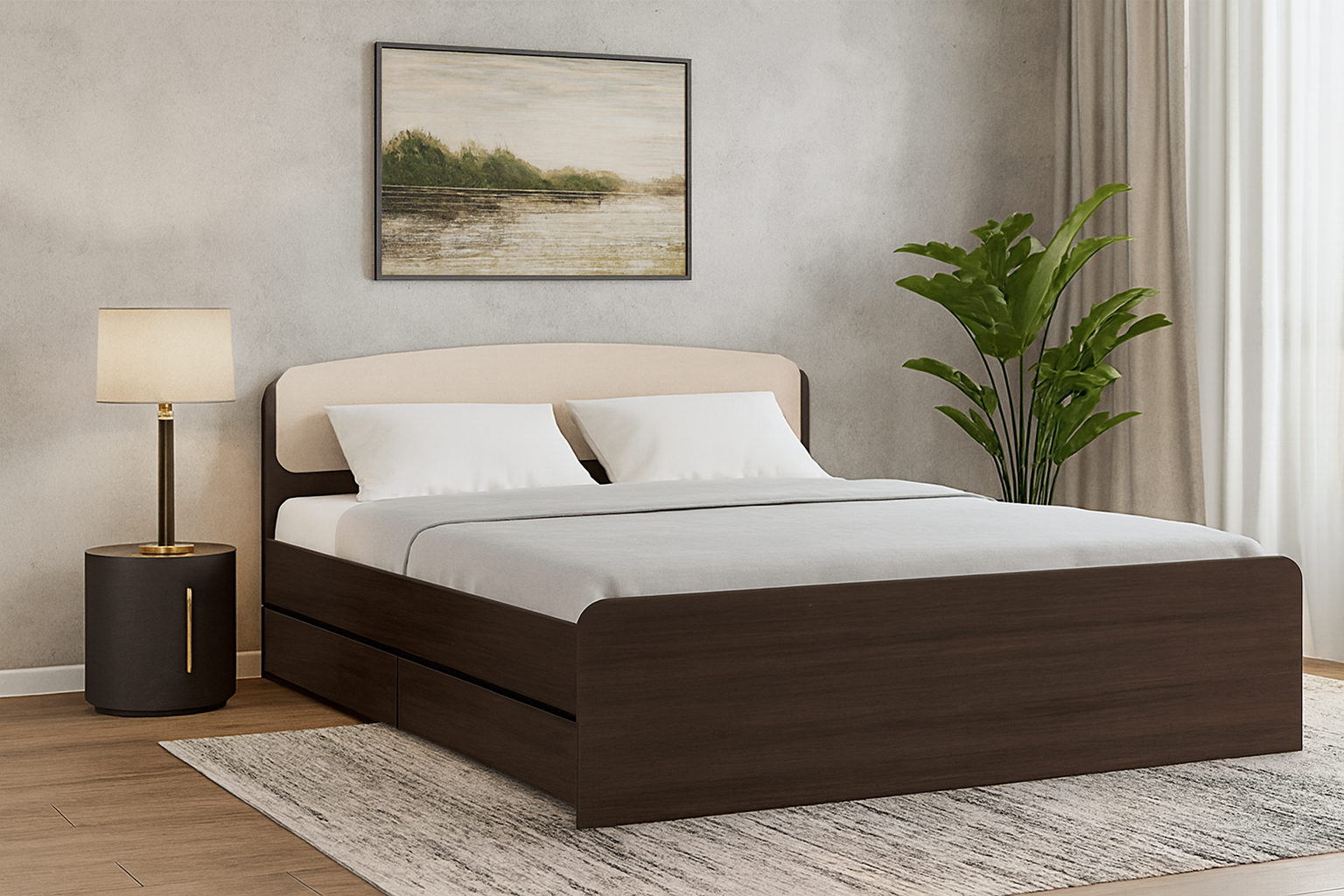 Ліжко двоспальне з 2 шухлядами ЛДСП 160х200 см 1652х2032х790 мм Венге темний/Дуб молочний (31297957)