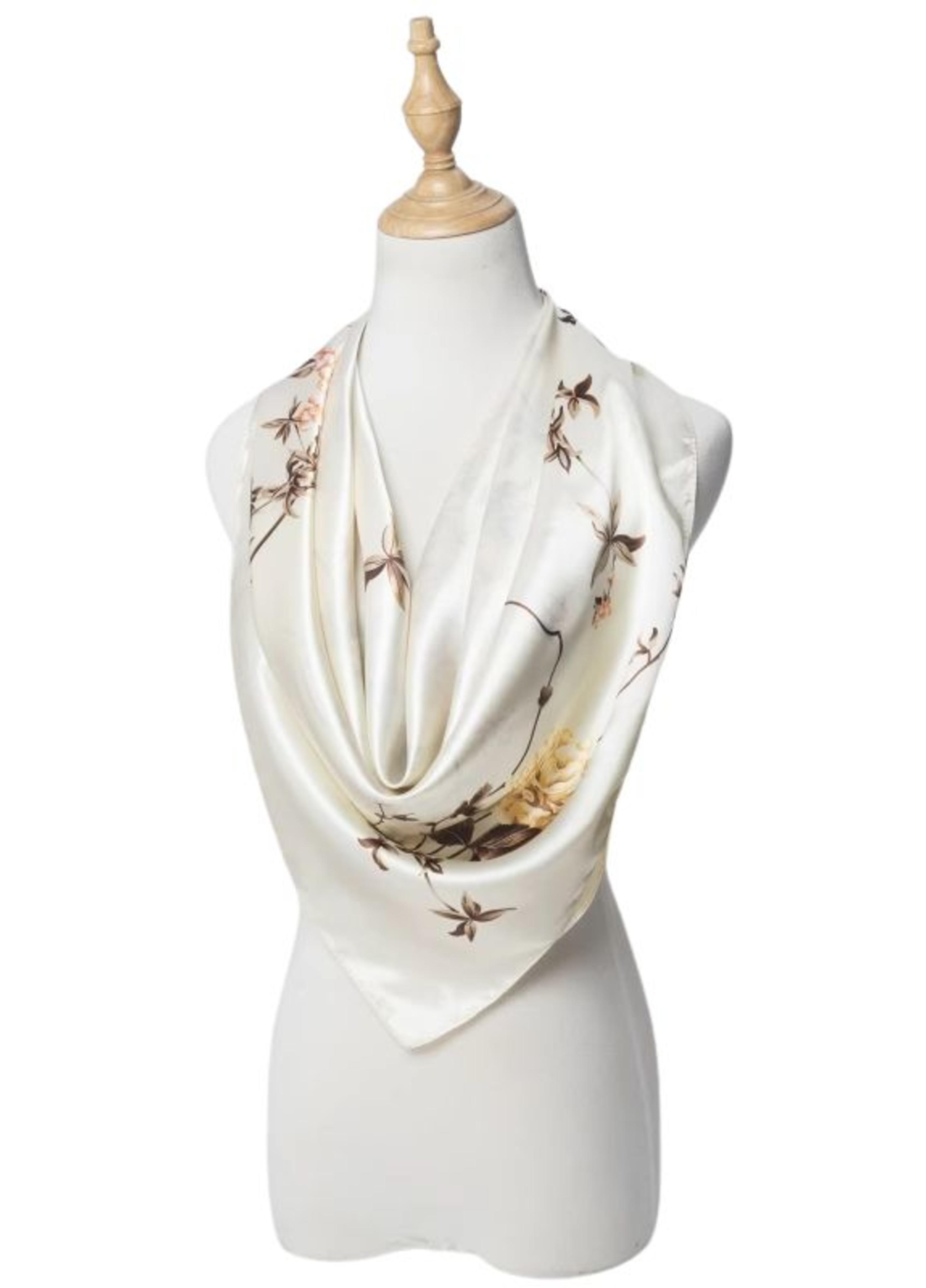 Платок шелковый Mosi 90х90 см Молочный - фото 4 Платок шелковый Mosi 90х90 см Молочный - фото 4