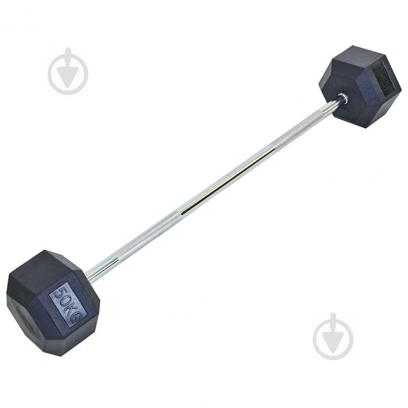 Штанга фиксированная прямая обрезиненная planeta-sport Rubber Hexagon Barbell 50кг Record TA-6230-50 l-95см