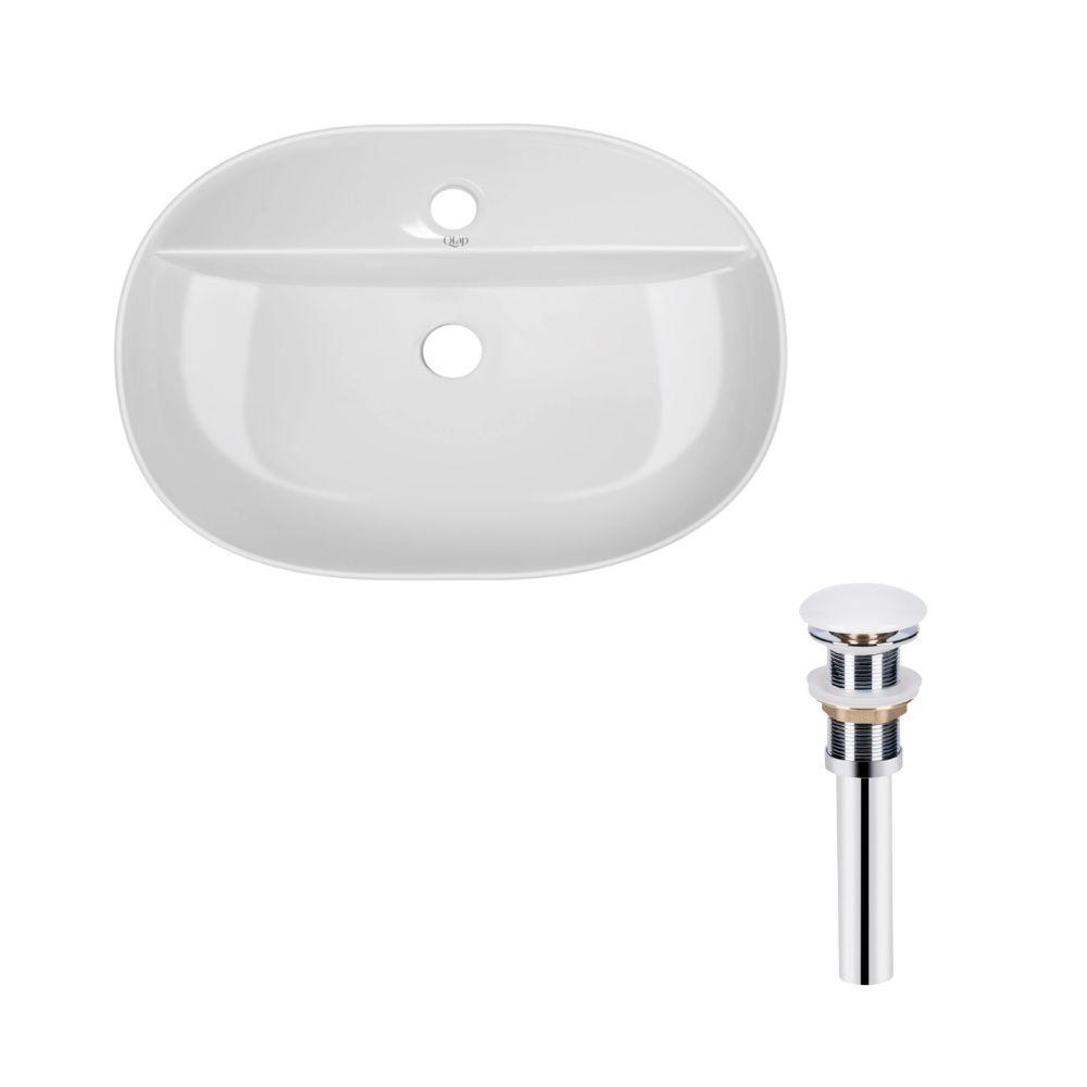 Комплект Qtap раковина накладная овальная/донный клапан 610x400x120 мм White (PU02)