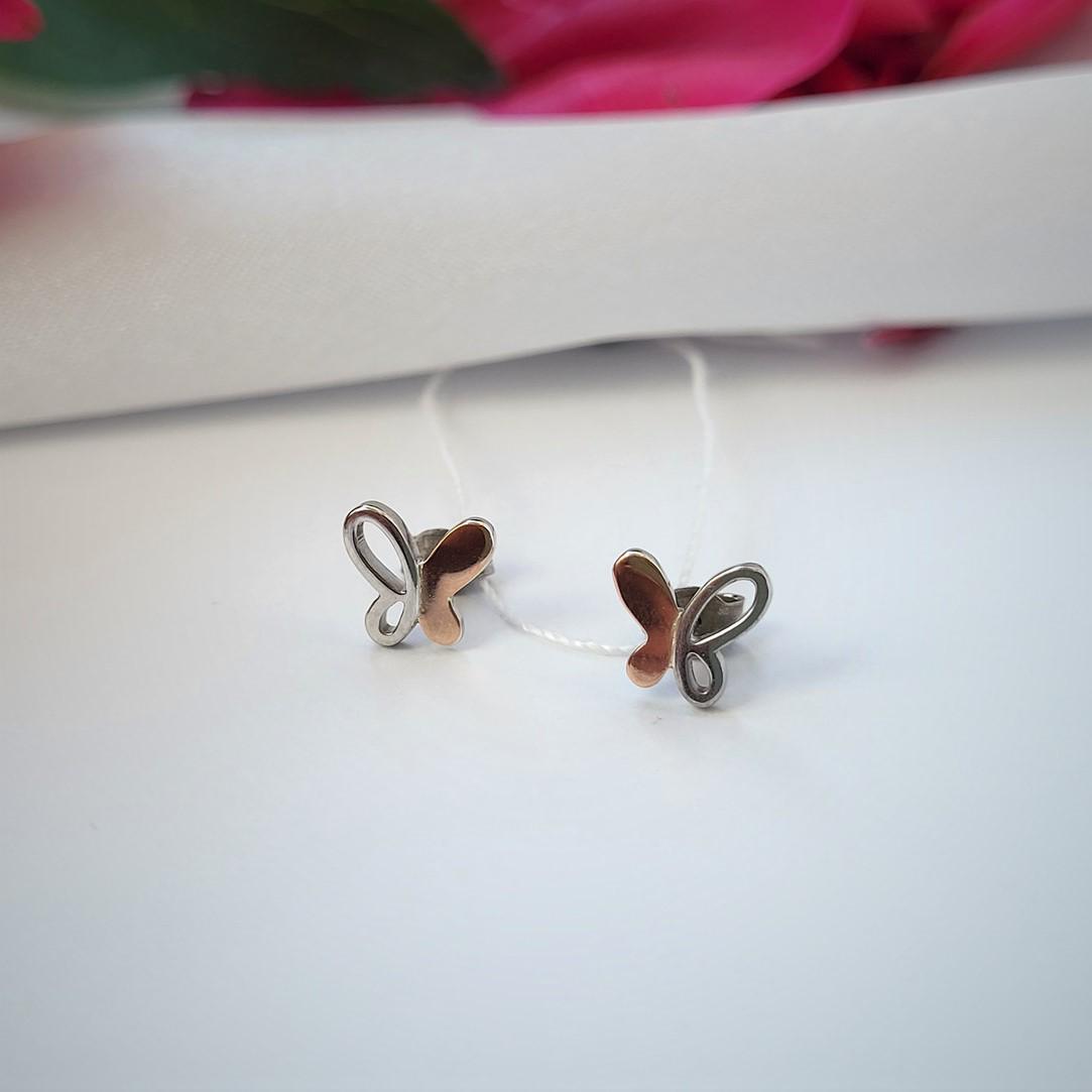 Серьги из серебра Бабочка с золотой пластиной 925 375 проба 1,13 г (арт645с)