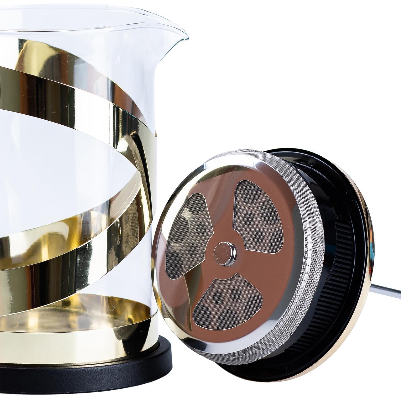 Чайник заварювальний з френч пресом 800 мл Золотий/Прозорий - фото 3 Чайник заварювальний з френч пресом 800 мл Золотий/Прозорий - фото 3