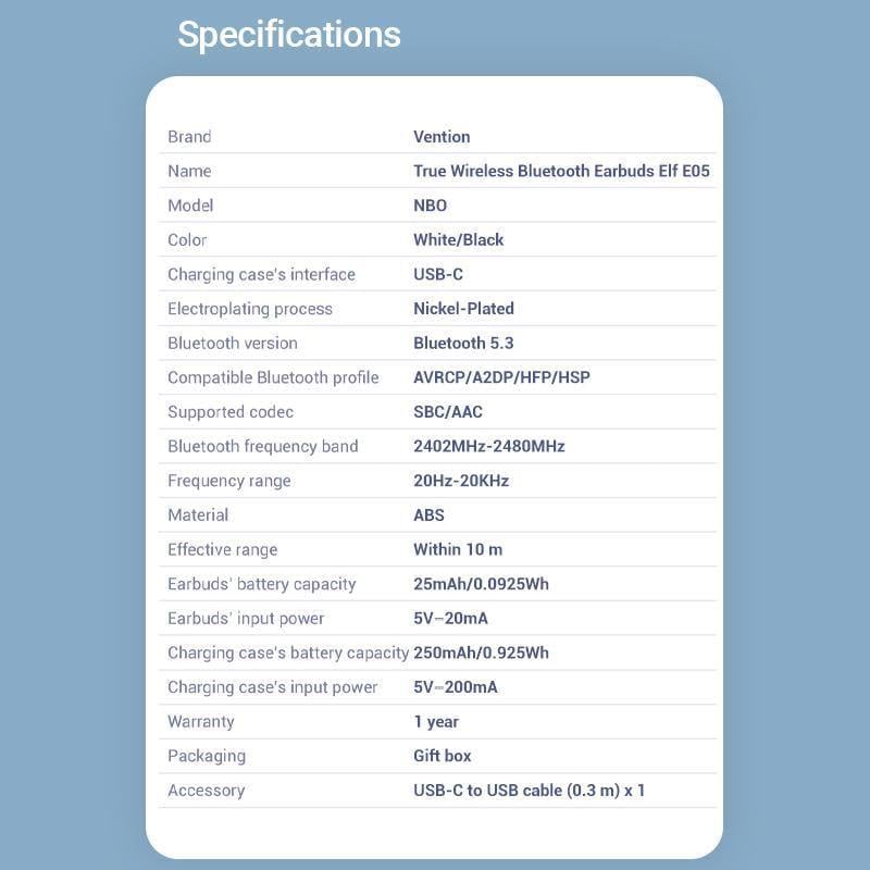 Навушники бездротові Vention Elf E05 Bluetooth 5.3 TWS шумозаглушення 22 год відтверення 13 мм AAC/SBC Hi-Fi Низька затримка Чорний (NBOB0) - фото 8