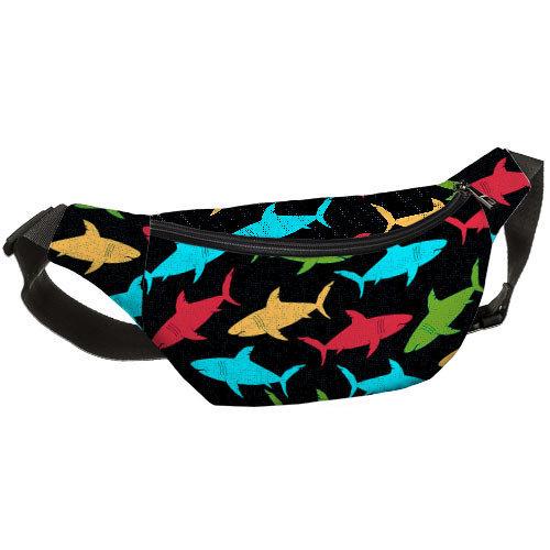 Сумка-бананка через плечо и на пояс Presentville Bumbag Акулы 27х16 см (BB_18J035_BL_BL)